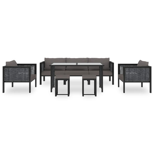 8-tlg. Garten-Lounge-Set mit Auflagen Poly Rattan Anthrazit