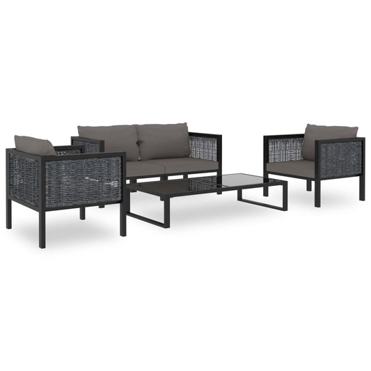 5-tlg. Garten-Lounge-Set mit Auflagen Poly Rattan Anthrazit