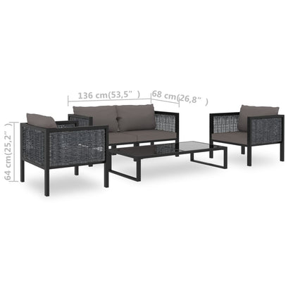 5-tlg. Garten-Lounge-Set mit Auflagen Poly Rattan Anthrazit