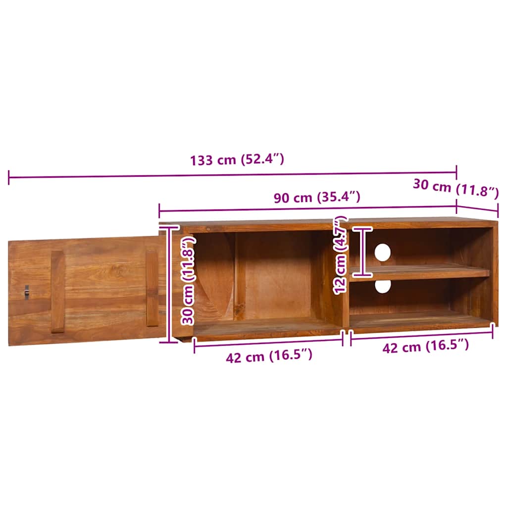 Wand-TV-Schrank 90x30x30 cm Teak Massivholz