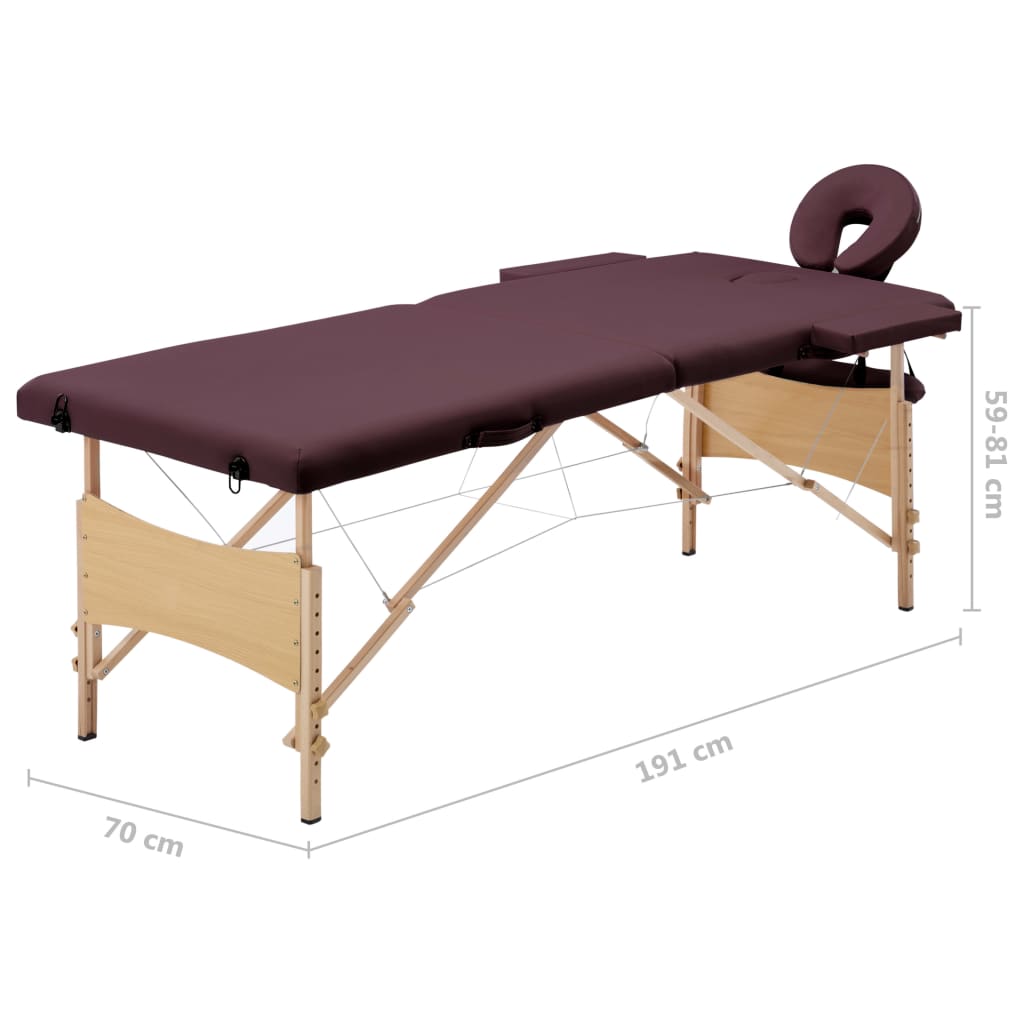 Massageliege Klappbar 2-Zonen mit Holzgestell Bordeaux-Lila
