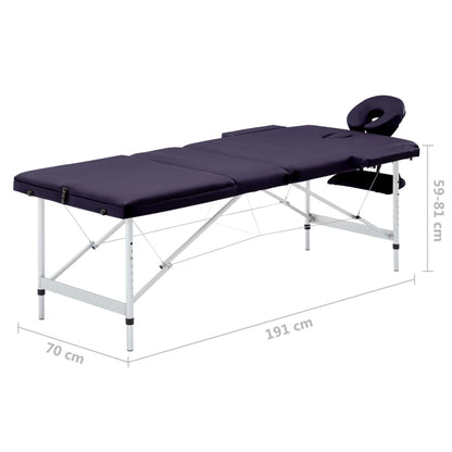 Massageliege Klappbar 3-Zonen mit Aluminiumgestell Lila