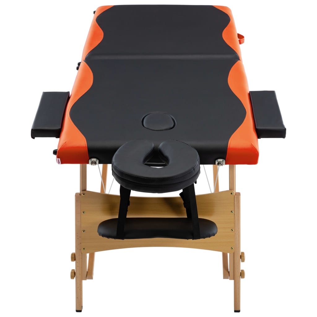 Massageliege Klappbar 2-Zonen Holzgestell Schwarz und Orange