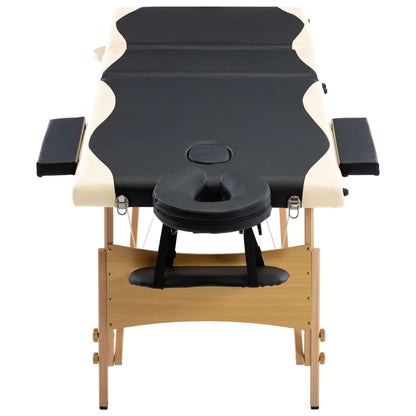 Massageliege Klappbar 3-Zonen mit Holzgestell Schwarz und Beige