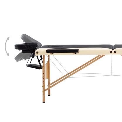 Massageliege Klappbar 3-Zonen mit Holzgestell Schwarz und Beige