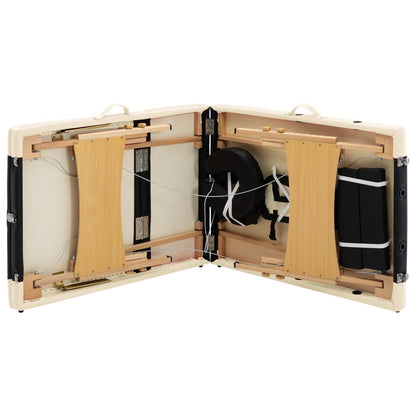 Massageliege Klappbar 3-Zonen mit Holzgestell Schwarz und Beige