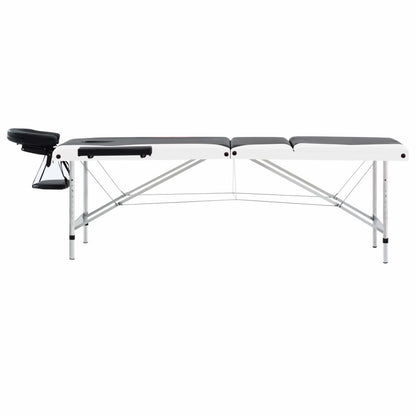 Massageliege Klappbar 3-Zonen Aluminiumgestell Schwarz und Weiß