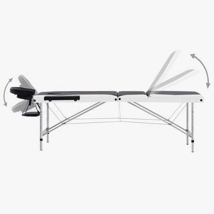 Massageliege Klappbar 3-Zonen Aluminiumgestell Schwarz und Weiß