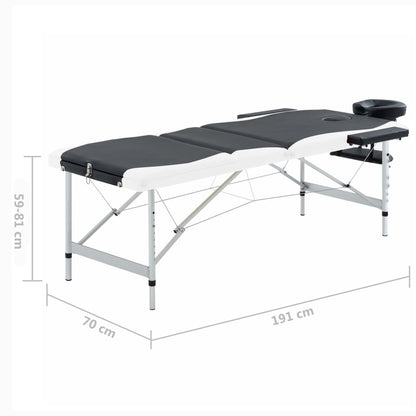 Massageliege Klappbar 3-Zonen Aluminiumgestell Schwarz und Weiß
