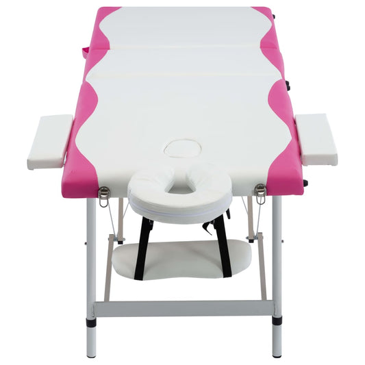 Massageliege Klappbar 3-Zonen Aluminiumgestell Weiß und Rosa