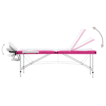 Massageliege Klappbar 3-Zonen Aluminiumgestell Weiß und Rosa