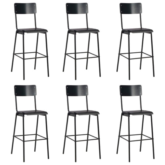 Barhocker 6 Stk. Schwarz Massives Sperrholz Stahl