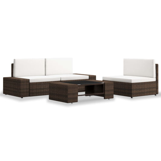 4-tlg. Garten-Lounge-Set Poly Rattan Braun
