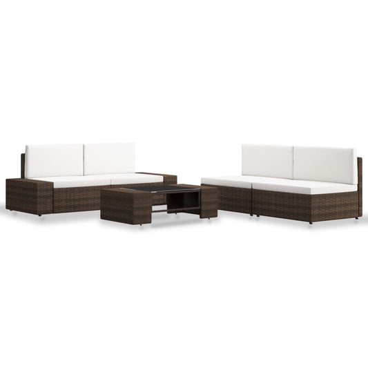 5-tlg. Garten-Lounge-Set Poly Rattan Braun
