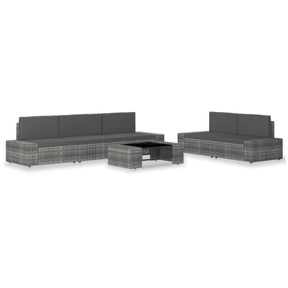 6-tlg. Garten-Lounge-Set Poly Rattan Grau