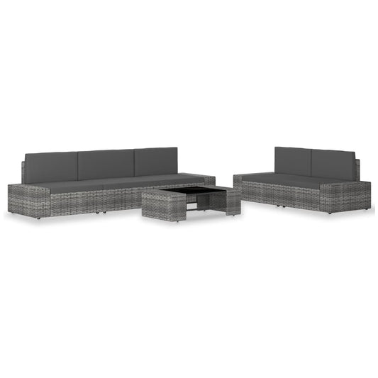 6-tlg. Garten-Lounge-Set Poly Rattan Grau