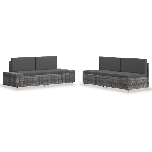 4-tlg. Garten-Lounge-Set Poly Rattan Grau