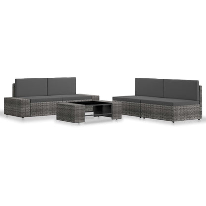 5-tlg. Garten-Lounge-Set Poly Rattan Grau