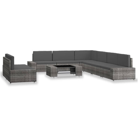 9-tlg. Garten-Lounge-Set Poly Rattan Grau