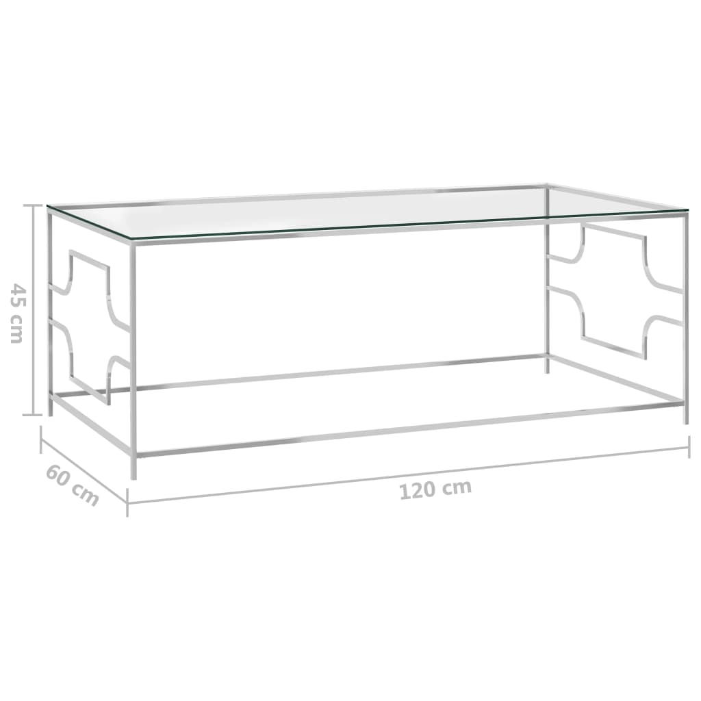 Couchtisch Silbern 120x60x45 cm Edelstahl und Glas