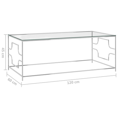 Couchtisch Silbern 120x60x45 cm Edelstahl und Glas