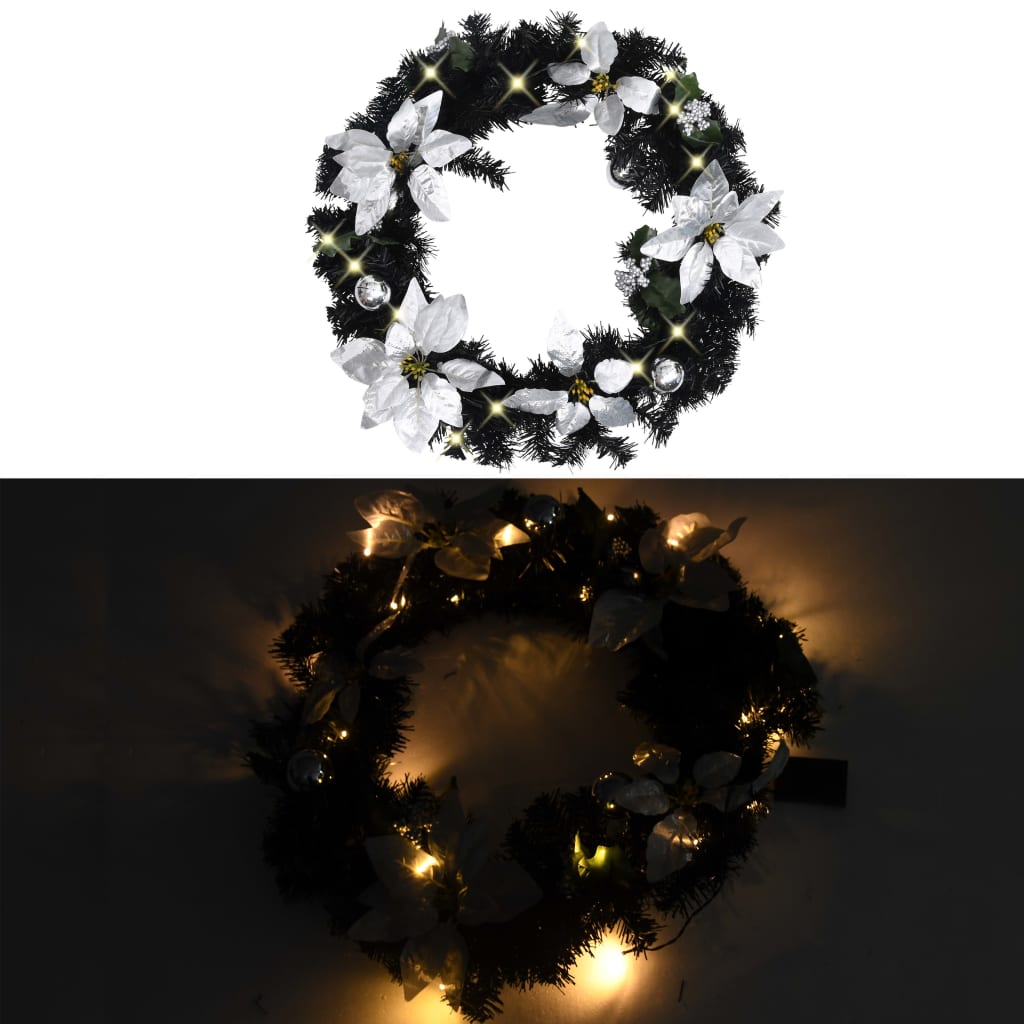 Weihnachtskranz mit LED Schwarz 60 cm PVC