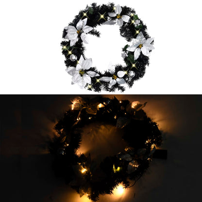 Weihnachtskranz mit LED Schwarz 60 cm PVC