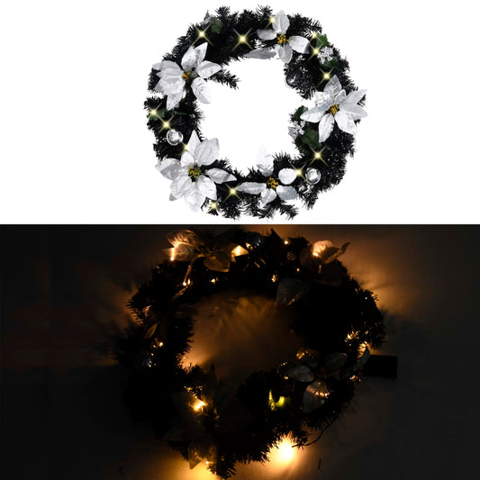 Weihnachtskranz mit LED Schwarz 60 cm PVC