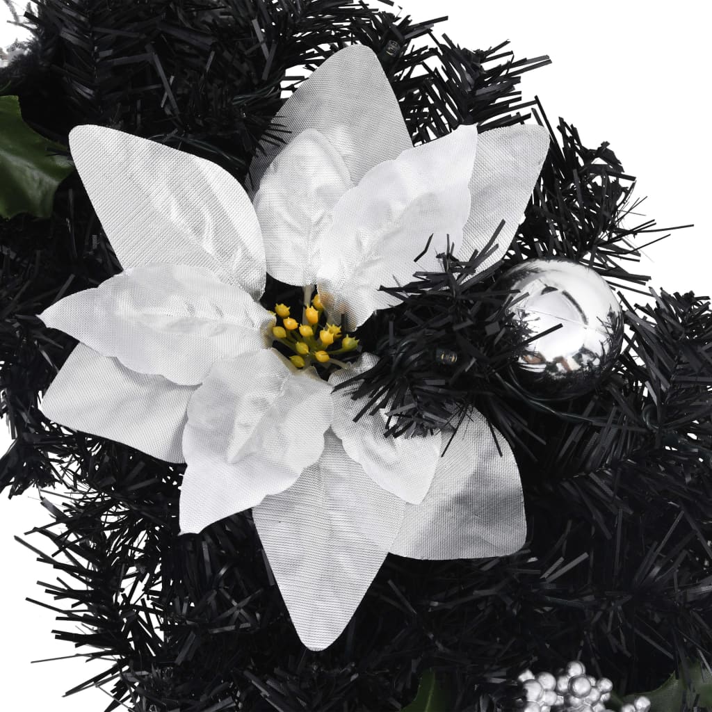 Weihnachtskranz mit LED Schwarz 60 cm PVC