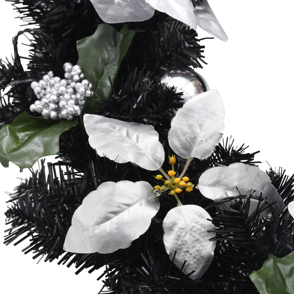Weihnachtskranz mit LED Schwarz 60 cm PVC