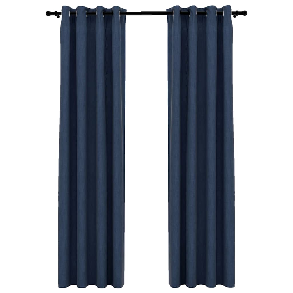 Verdunkelungsvorhänge Ösen Leinenoptik 2 Stk. Blau 140x225 cm