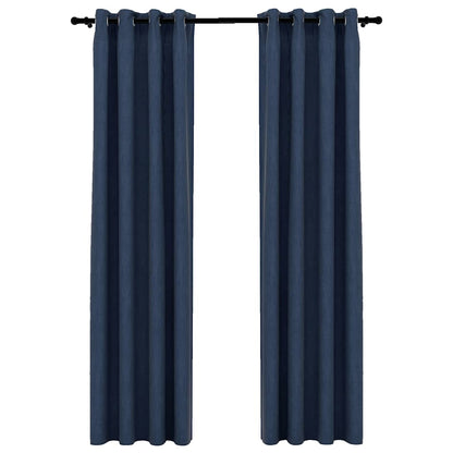 Verdunkelungsvorhänge Ösen Leinenoptik 2 Stk. Blau 140x225 cm