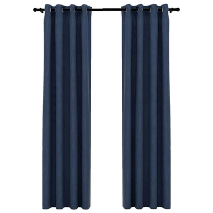 Verdunkelungsvorhänge Ösen Leinenoptik 2 Stk. Blau 140x245 cm