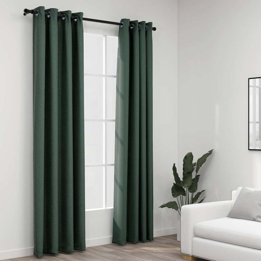 Verdunkelungsvorhänge Ösen Leinenoptik 2 Stk. Grün 140x225 cm