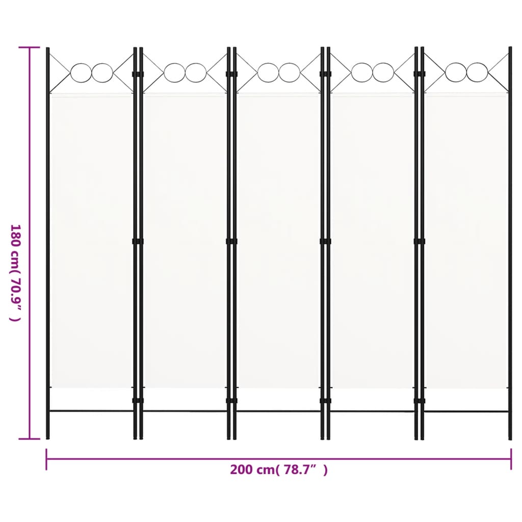 5-tlg. Raumteiler Weiß 200x180 cm