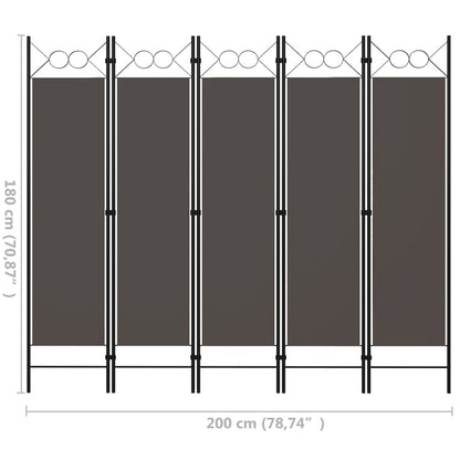 5-tlg. Raumteiler Anthrazit 200 x 180 cm