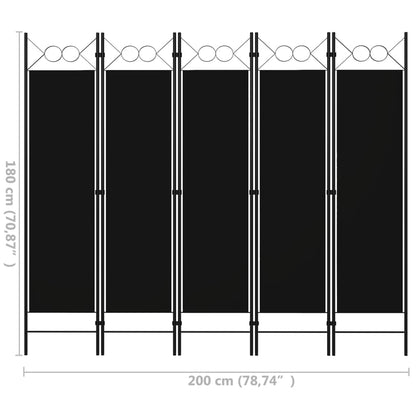 5-tlg. Raumteiler Schwarz 200 x 180 cm