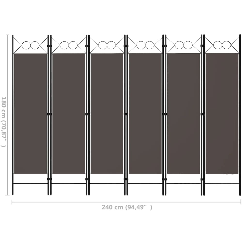 6-tlg. Raumteiler Anthrazit 240 x 180 cm
