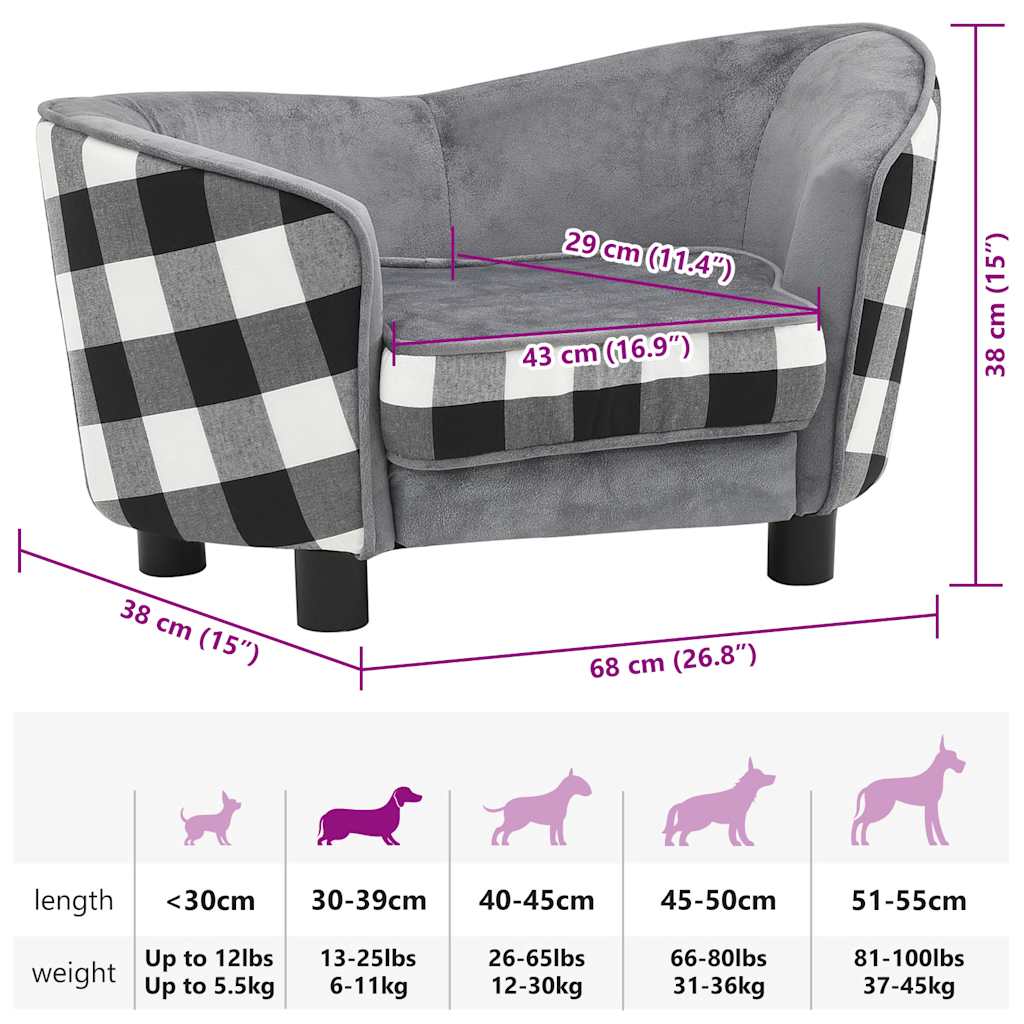 Hundesofa Grau 68x38x38 cm Plüsch