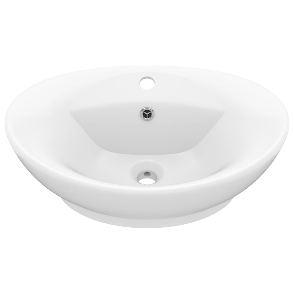 Luxus-Waschbecken Überlauf Oval Matt-Weiß 58,5x39 cm Keramik