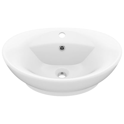 Luxus-Waschbecken Überlauf Oval Matt-Weiß 58,5x39 cm Keramik