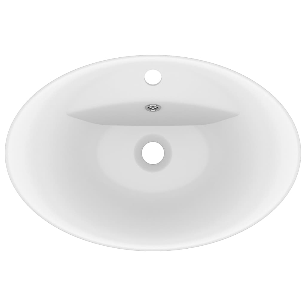 Luxus-Waschbecken Überlauf Oval Matt-Weiß 58,5x39 cm Keramik