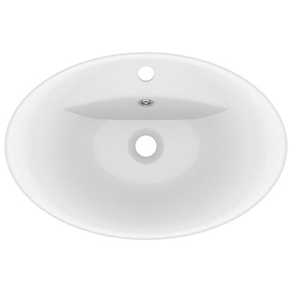 Luxus-Waschbecken Überlauf Oval Matt-Weiß 58,5x39 cm Keramik