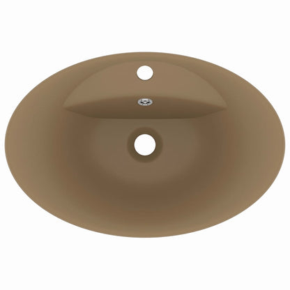 Luxus-Waschbecken Überlauf Oval Matt Creme 58,5x39cm Keramik