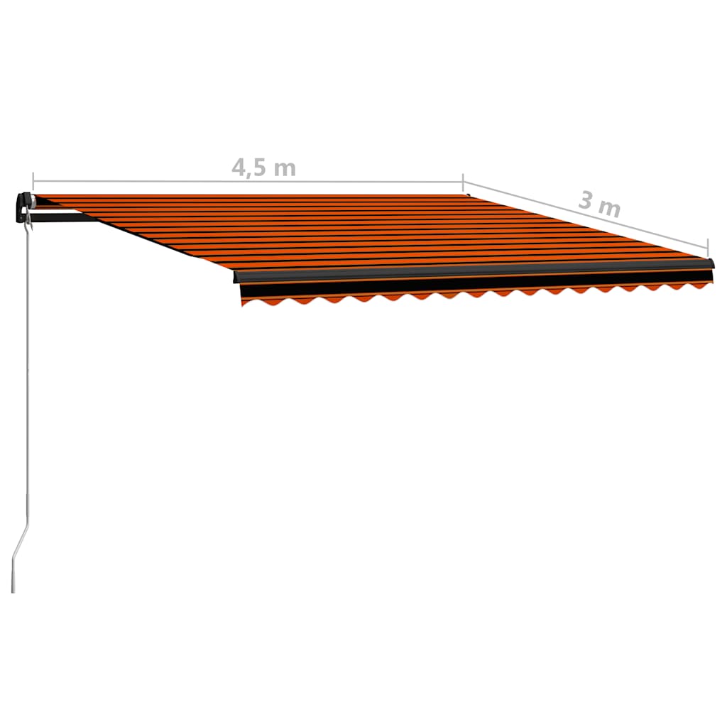 Markise Manuell Einziehbar mit LED 450x300 cm Orange & Braun