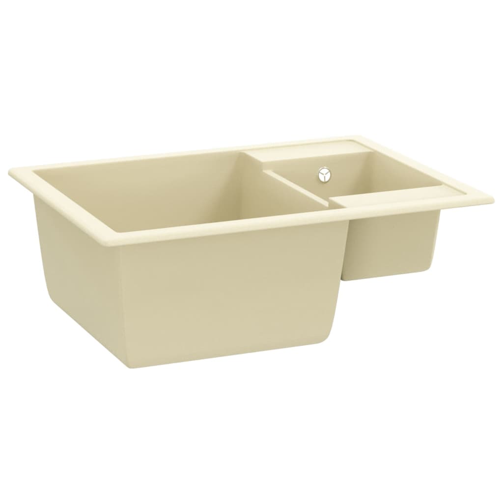 Küchenspüle mit Überlauf Doppelbecken Beige Granit