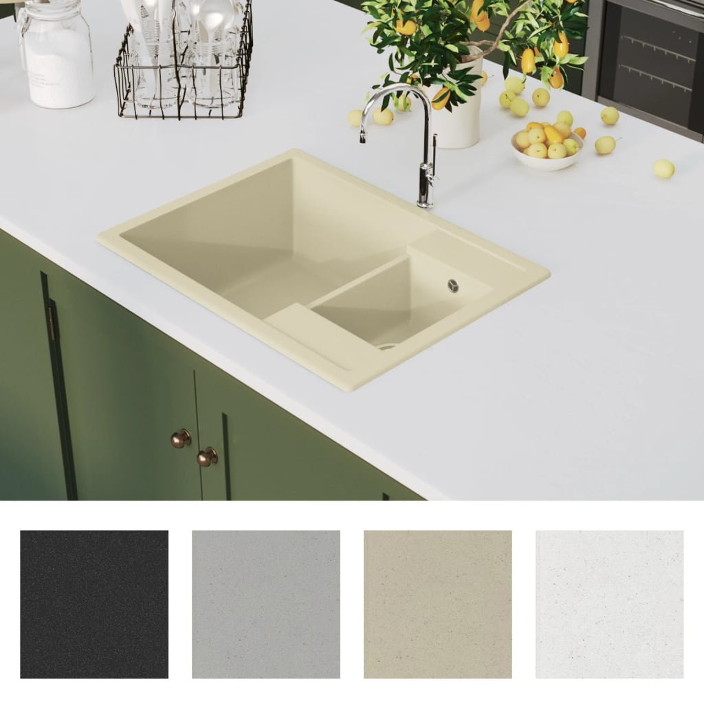 Küchenspüle mit Überlauf Doppelbecken Beige Granit