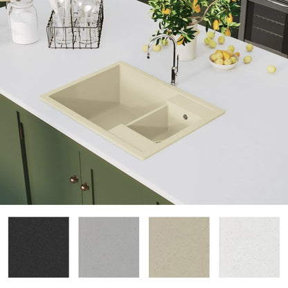 Küchenspüle mit Überlauf Doppelbecken Beige Granit