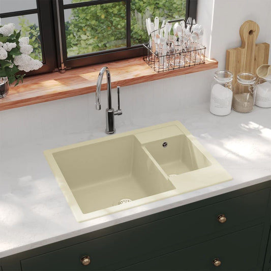 Küchenspüle mit Überlauf Doppelbecken Beige Granit