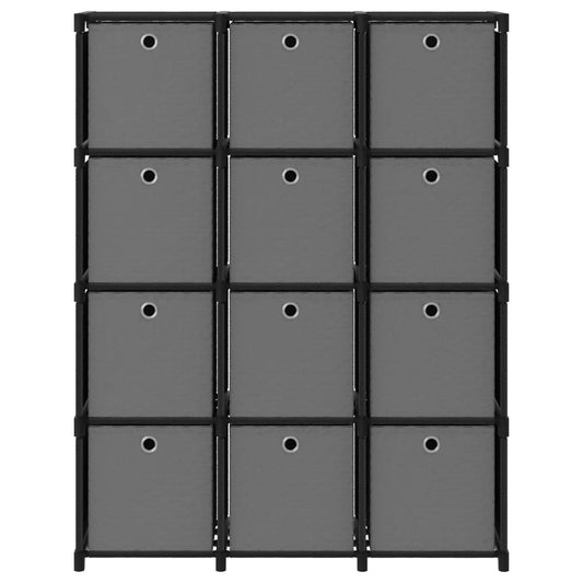 Würfel-Regal mit Boxen 12 Fächer Schwarz 103x30x141 cm Stoff